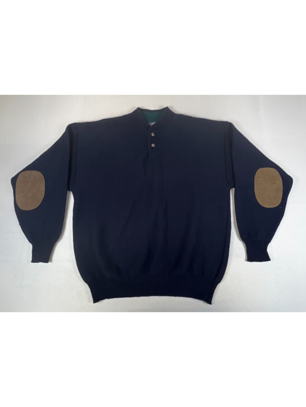 Pendleton Men XL Navy Blue Pure Virgin Wool Sweater Elbow Patches Vintage